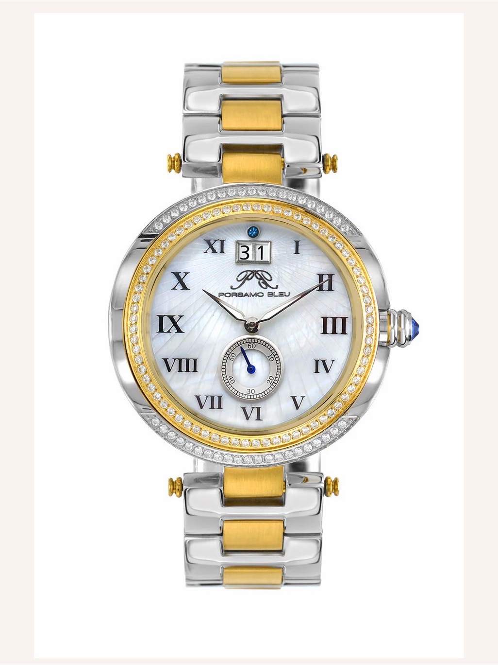 Porsamo Bleu South Sea Crystal Luxury Women's Stainless Steel Watch Silver Gold
